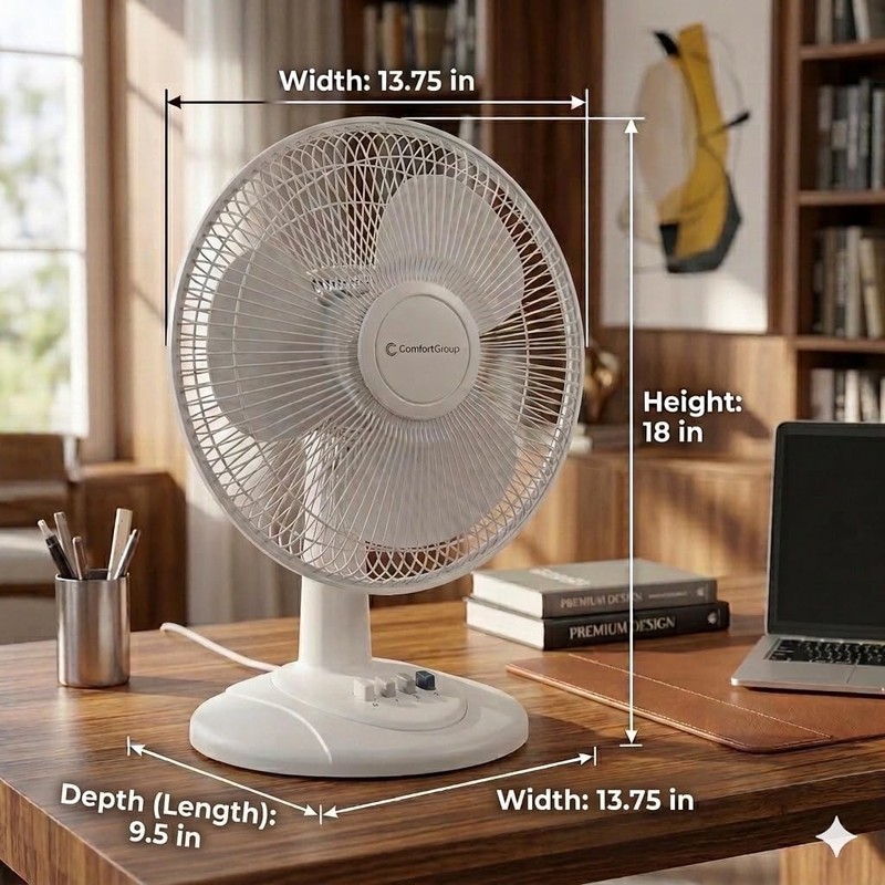 Comfort Zone 12 inch Table Fan with Adjustable Tilt, Wide