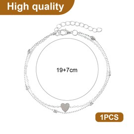 ZORVUJI Anklet for Women Silver Stainless Steel Adjustable Double Layer Anklet with Heart Pendant Summer Foot Jewellery for Women