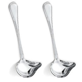 2 Pcs Small Gravy Ladle Drizzle Spoon, with Pouring Spout Soup Serving Sauce, Stainless Steel Saucier Sauce Soup Spoon for Spooning Gravies Sauces, Mini Punch Scoop Durable Kitchen Utensil, Silver