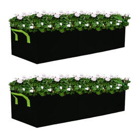 Auroal Plant Grow Bags, 2 Pack Fabric Raised Planting Bads, 3 Holes Rectangle Grow Bag, 15 Gallon Breathable Potato Tomato Planter Pots for Outdoor Vegetables Plant Flowers(Black)