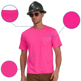 AYKRM Pink Shirts Pink Short Sleeve Breathable Shirts for Men Women NEON Fashion Durable Construction Work Shirts
