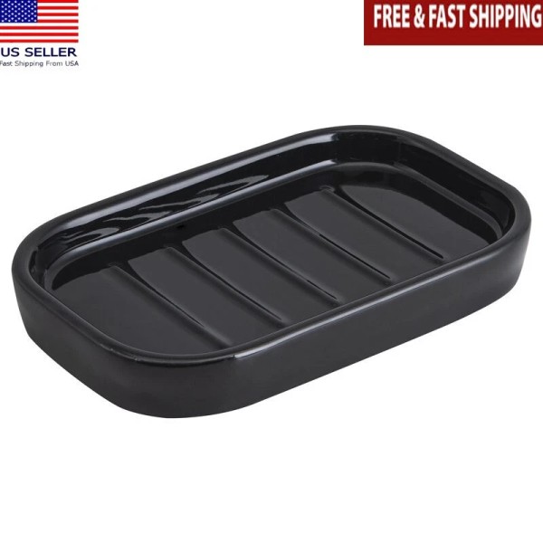 Unbranded Ceramic Soap Dish Basic for Bathroom Countertop Black Practical