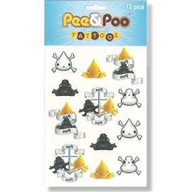 Pee&Poo 12-Piece Tattoo Set - Whimsical Pee and Poop Temporary Tattoos, 6 Fun Designs, Temporary Tattoos for Kids and Adult - Funny Character Set - Cartoon Body Art for Parties, Gifts, Pack of 3