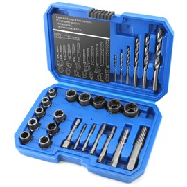 QWORK 26-Piece Bolt Extractor & Screw Extractor Set with Cobalt Drill Bits, Bolt Nut Removers, and Socket Adapter