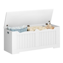 Hzuaneri 47.2" Storage Chest, Extra Large Storage Bench Trunk with 2 Hinges, Wooden Box, Lift-Top Chest Organizer, Shoe Bench for Entryway, Bedroom, Living Room, White SB28603X