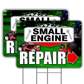 Vista Products Small Engine Repair 2 Pack Double-Sided Yard Signs 16" x 24" with Metal Stakes (Made in the USA)