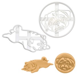 Set of 2 Pug cookie cutters (Designs: Pug Face and Sleepy Pug), 2 pieces - Bakerlogy