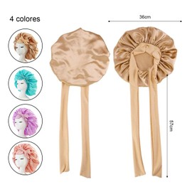 Gorro de seda para dormir, Silk Bonnet, es un Gorro de Seda Ajustable para cabello largo y para mujeres, impermeable, cómodo y reutilizable, ideal para Dormir, Bañarse, Belleza y Cocinar (Dorado+Rosa+Morado+Azul)