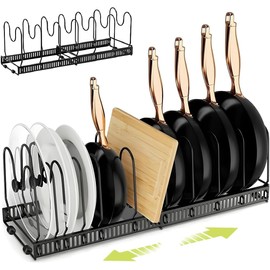 Raganet, Organizador de Gabinete Expandible para Sartenes, Ollas y Tapas, Contiene 10 Separadores, Color Negro