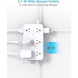 Extension Cord 15 Ft, HANYCONY Power Bar Surge Protector 12 Outlets 4 USB Ports (2 USB C), Large Desk Power Strip with Long Cord, Flat Plug, Wall Mount for Office Home College Dorm Room Essentials
