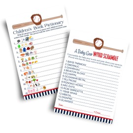 Baseball Baby Shower Games Gender Neutral - 25 Cards - Baby Shower Activities for Guests, Storybook Pictionary & Word Scramble - Girl or Boys Sports Themed Pack, Double-Sided Designs 2 Bundle