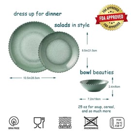 MissYIP 12 Piece Melamine Dinnerware Sets, Service for 4, Lightweight Unbreakable, BPA Free, Food Grade Plates Sets, Dishwasher Safe, Indoor and Outdoor Use