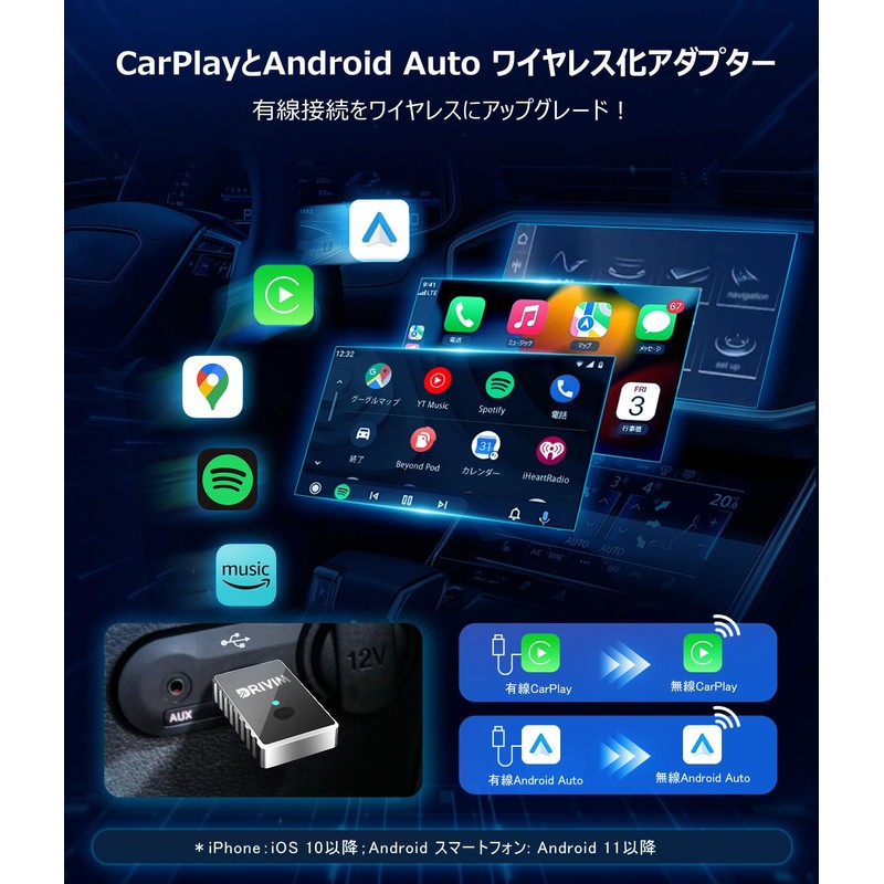 DRIVIM 2-in-1 Mini Wireless CarPlay/Android Auto Adapter, Aluminum Alloy Frame,