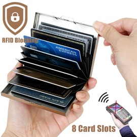 BONSYL® Credit Card Holder Metal Wallet, RFID Blocking Stainless Steel Card Holder Case with 8 Card Slots, Ultra Thin Pocket Purse for Men Women. (8 Card/Rose Gold)