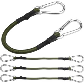 4 Pcs Bungee Cords with Carabiner Clips, 30cm Green Carabiner Bungee Cords, Heavy Duty Elastic Bungee Ropes with Hooks, Multi-Purpose Extra Strong Bungee Straps for Camping, Tarpaulins, Tents, Luggage