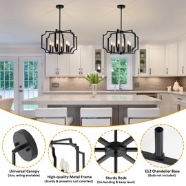 Black Chandelier, 6-Light Farmhouse Chandeliers for Dining Room Light Fixture Entryway Hanging, Adjustable Pendant Lights Kitchen Island Vintage Chandelier for Entryway, Foyer, Kitchen, Living Room