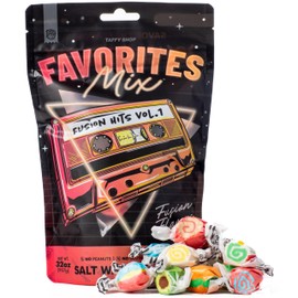 Taffy Shop Fusion Favorites, Salt Water Taffy – Gourmet Soft Chewy Candy, Variety Pack, Bulk Sweet Snack, Fresh Gift & Gluten-Free, 140 Individually Wrapped Pieces (32oz)