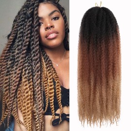 Kachanaa 24 Inch Marley Twist Hair for Braiding 8 Packs Ombre Marley Braids Pre Fluffed Afro Kinky Curly Markey Braiding Hair Extensions for Jumbo Twist /1B3027#