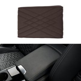 A ABSOPRO Universal Center Console Cover Car Armrest Cover Middle Console Cover Lid for Most Vehicle SUV Car Sedan 12.2"x7.87"x1.97" Brown Nappa Leather, Sponge Double W Pattern