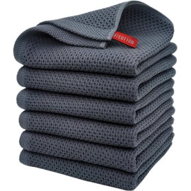 6-Pack 100% Cotton Waffle Weave Kitchen Dish Cloths, Ultra Soft and Absorbent Dish Towels, Reusable Absorbent Cleaning Cloths, Quick Drying Dish Rags, 12x12 Inches, Dark Grey