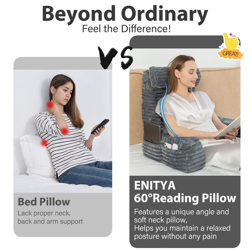 ENITYA 22" XL Back Pillow for Bed Sitting Up, Reading