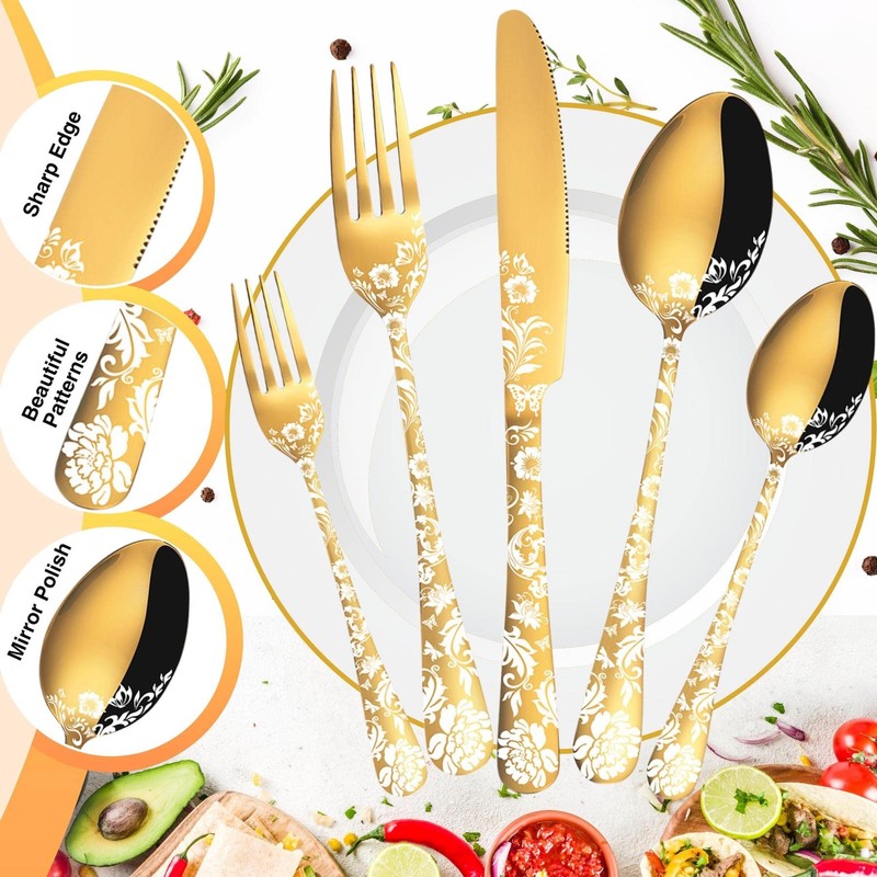 Vilihkc Gold Silverware Flatware Set for 4 Stainless Steel Cutlery