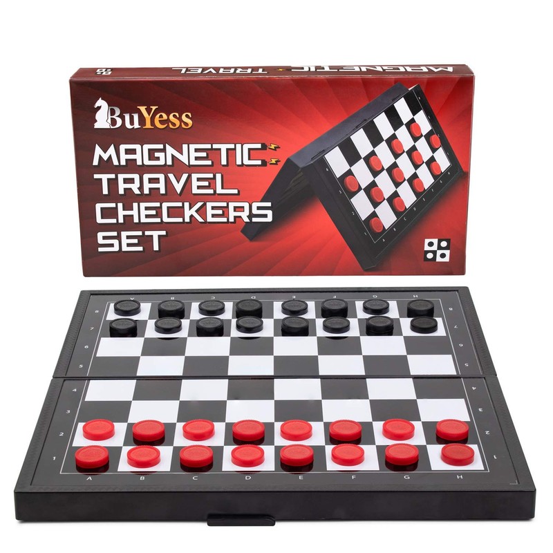 Magnetic Checkers Board Game and Magnetic Checker Pieces, 9.8 x