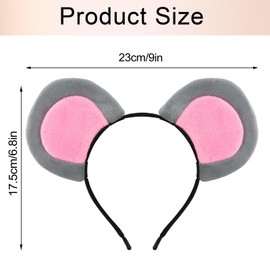 Tihebax Mouse Ears Headband Gray Mouse Ears Thin Rat Ears Headbands for Adult Women Girls Rat Costumes Accessories Fuzzy Mouse Ears for Cosplay, Parties