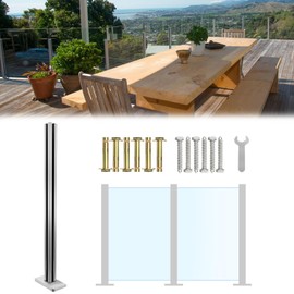 DEVALLEY 3.45ft(41.34") Glass Balustrade Corner Post with Mounting Strip,Silver Garden Privacy Fence Posts with Spigot Slot for Glass,Wood,PVC,DIY Serial Post for Steps,Balcony,Stairway,Deck,Yard