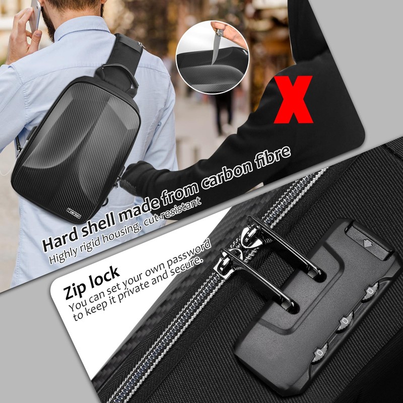 T-carbon Anti-Theft Sling Bag Backpack for Men,Carbon Fiber Hard Shell