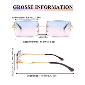 Kiiwah 2 Pairs Rectangular Rimless Sunglasses, Retro Ultra-Small Frame Sunglasses, Square Transparent Lens Sunglasses, Rimless Sunglasses, blue, yellow