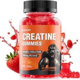 Creatine Gummies 5000mg Creatine Monohydrate with 1000mg BCAAs (1 Month Supply) for Men & Women, Vegan & Sugar-Free, Easy Pre/Post Workout Gym Support for Performance and Muscle Power, 60 Coun