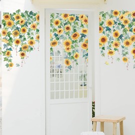 Runtoo Wall Tattoo Sunflower Wall Sticker Flowers Hanging Vine Wall Sticker Children's Room Baby Room Living Room Bedroom Wall Decoration