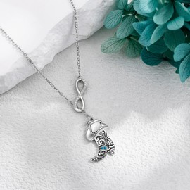 ONEFINITY Cowboy Boot Necklace S925 Sterling Silver Cowgirl Necklace Cowboy Boot Hat Necklace Country Necklaces Jewellry For Men Women