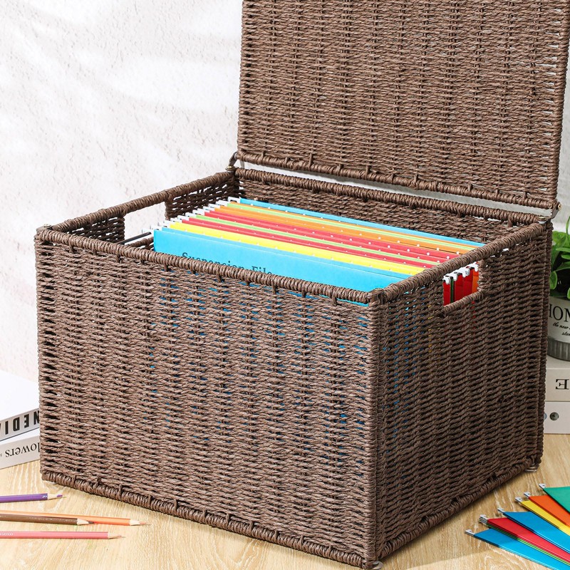 Extra Large Decorative File Box Wicker Seagrass File Basket Organizer