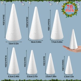 Xuniea 70 Pcs White Foam Cones for Crafts 7 Sizes 2.2-11.8 Inch Polystyrene Cone Foam Christmas Tree Craft Foam Cones Assorted Sizes for Arts Easter Party Decorations Arrangements Table
