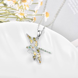TANGPOET Dragonfly Pendant Necklace for Women Girls 925 Sterling Silver Cubic Zirconia Gemstone Jewellery Gifts for Dragonfly Natural Animal Lovers