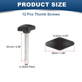 PATIKIL M8 x 60mm Tee Thumb Screws, 12 Pcs 35mm Width Carbon Steel Tee Wing Knobs Screws Clamping t Head Handles Thumbscrew Bolt Screw Kit for Replace Hand Tightening Knob Supply, Black
