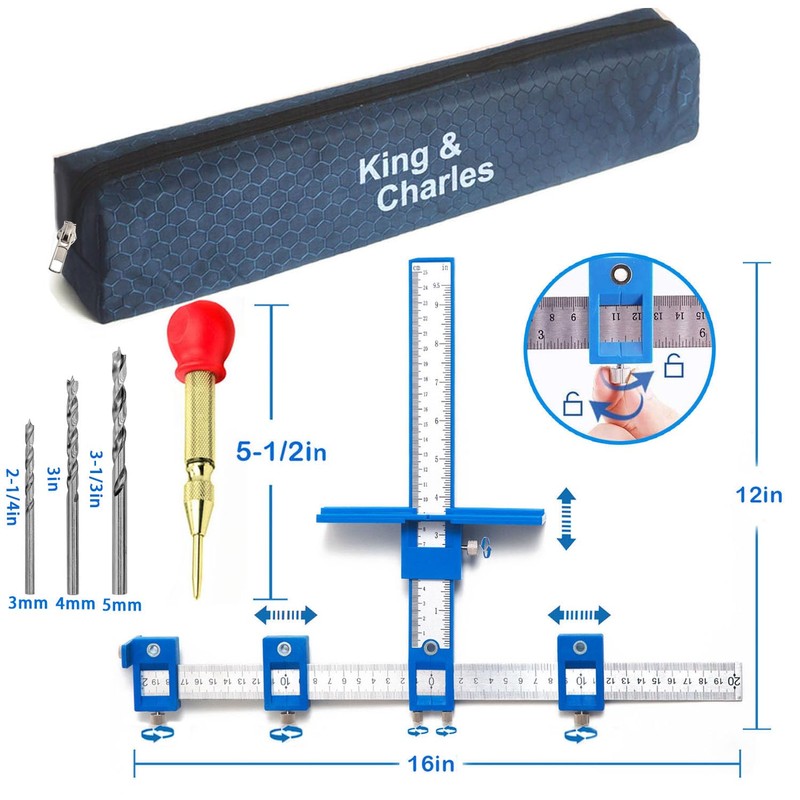 Cabinet Hardware Jig, King&Charles Cabinet Handle Jig + Automatic Hole