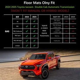 PARTZER Floor Mats Fit 2024 2025 Toyota Tacoma Double Cab (Not fit Hybrid) TPE All Weather Floor Liners for Tacoma TRD/SR/SR5/limited Custom Fit Front&2nd Row Car Mats (Only Fit Automatic)