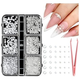 CHERIMOYA Pedrería Cristal Para Uñas con Perlas y Bolitas Metálicas y Pinzas, Decoración Nail Art 3D Brillos Strass Para Manicure Gel Acrílico UV LED