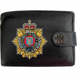 Klassek The Royal Logistic Corps Image Men Wallet Real Leather Cap Badge Emblem Military Crest Insignia RFID Blocking with Coin Pocket and Metal Gift Box
