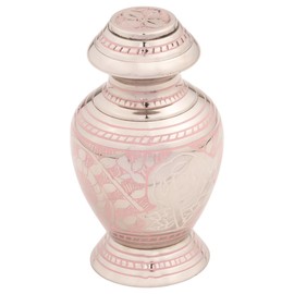 Callia Pink Rose Keepsake Cremation Urn for Ashes, Brass, Silver and Pink Urn, 3.25 Inches High - Extra Small Sized