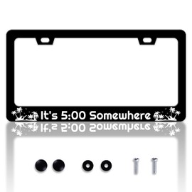 It's 5:00 Somewhere License Plate Frame Hawaii Palm Trees License Plate Frames Personalise Stainless Steel Funny Design Compatible with Standard License Plate Holder for USA Canada 6 X 12 with Screws