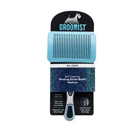 Groomist Slicker Dog Brush for Medium Dogs, with Ergonomic Handle | Self Cleaning Slicker Brush for Dogs | Pivoting Slicker Dog Brush for Shedding to Take Care of Loose Hairs and Mats