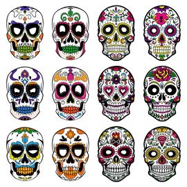 YINGDIHUT Máscaras de Calavera Mexicana para Día de los Muertos, 12 Piezas, Papel con Elástico, Diseños Coloridos para Fiestas y Halloween