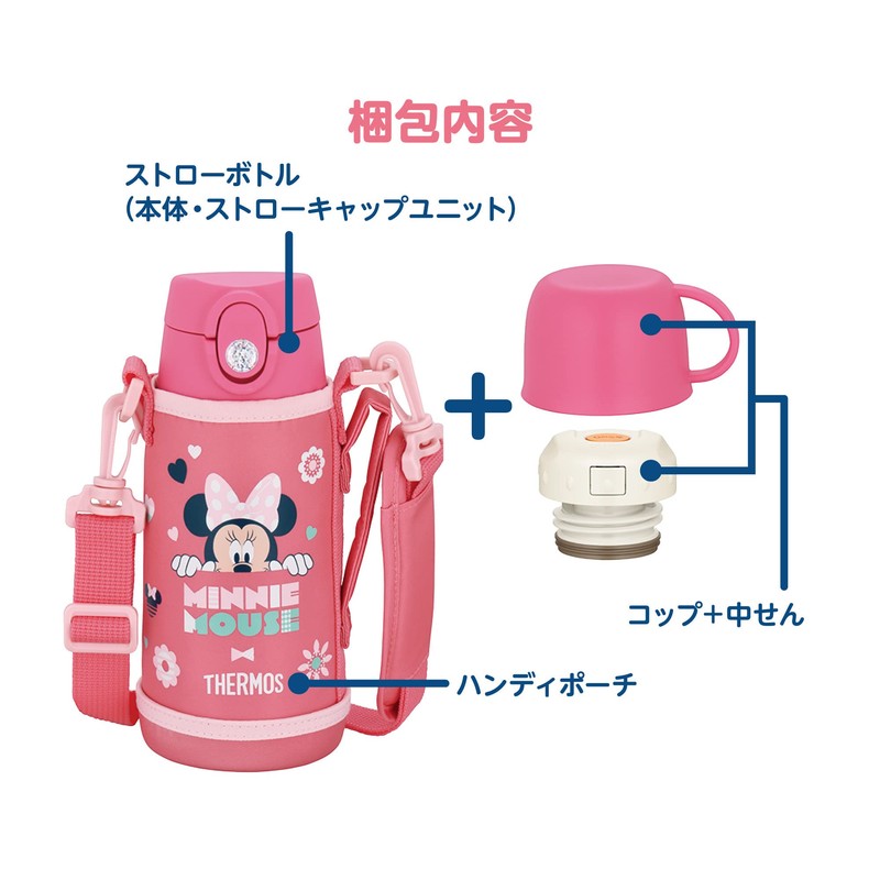 Thermos FJO-601WFDS CP Vacuum Insulated 2-Way Bottle, Minnie, Coral Pink,