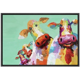 SIGNWIN Framed Canvas Print Wall Art Abstract Fantasy Rainbow Farm Cow Collage Nature Animals Illustrations Modern Art Portrait Colorful Multicolor for Living Room, Bedroom, Office - 16"x24" Black