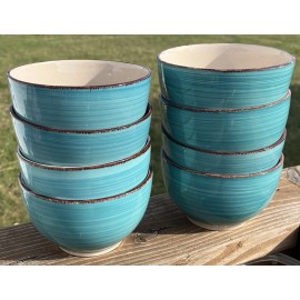 Royal Norfolk (4) Royal Norfolk Blue Swirl Bowls 5" Stoneware Turquoise Soup Bowl NEW!