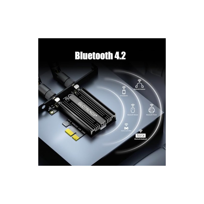 GLOTRENDS WiFi 5 PCIe Tarjeta de Red para PC, Bluetooth